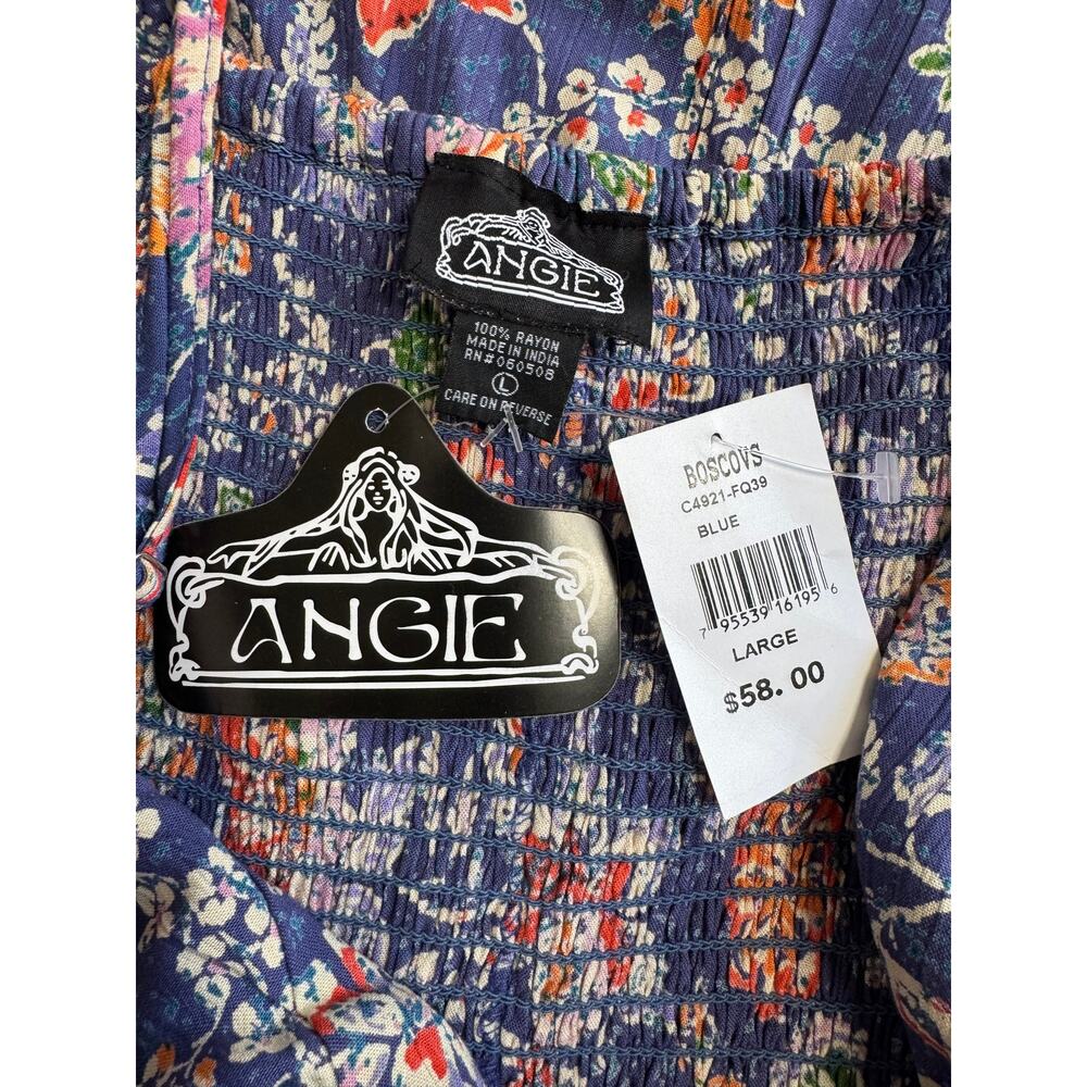 Angie Blue Floral Boho Cutout Maxi Dress Handkerchief Hem NWT Large - Picture 12 of 12